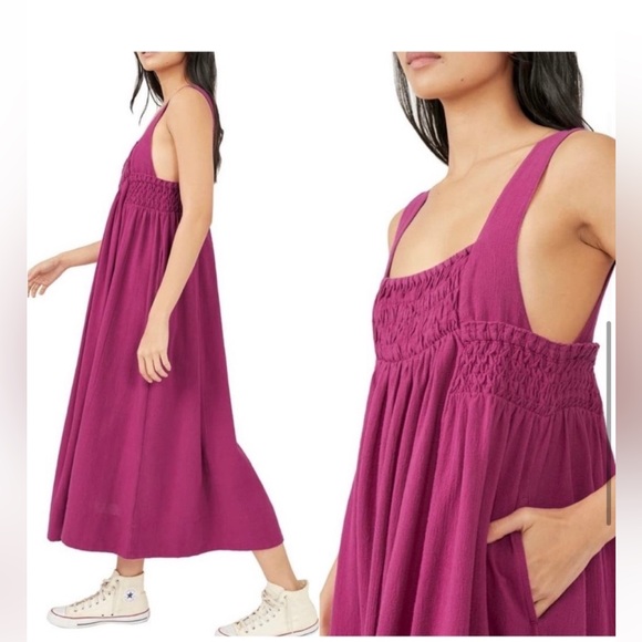 Free People Delphine midi dress in raspberry sherbet size large - Picture 3 of 12